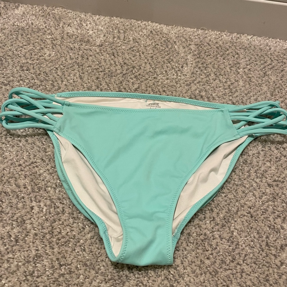 Victoria Secret Pink Mid Rise Teal Bikini Bathing suit Bottoms Size Large